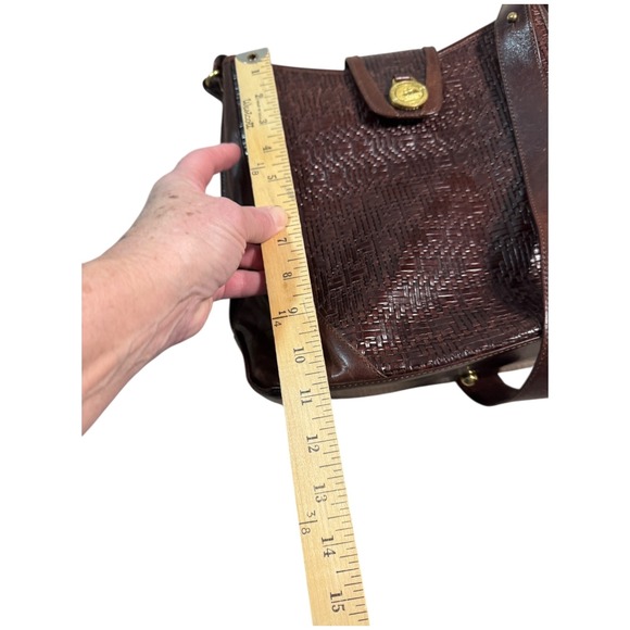 Brahmin‎ Woven Basketweave Leather Shoulder Bag Dark Brown Flap Vintage Satchel - Picture 6 of 10
